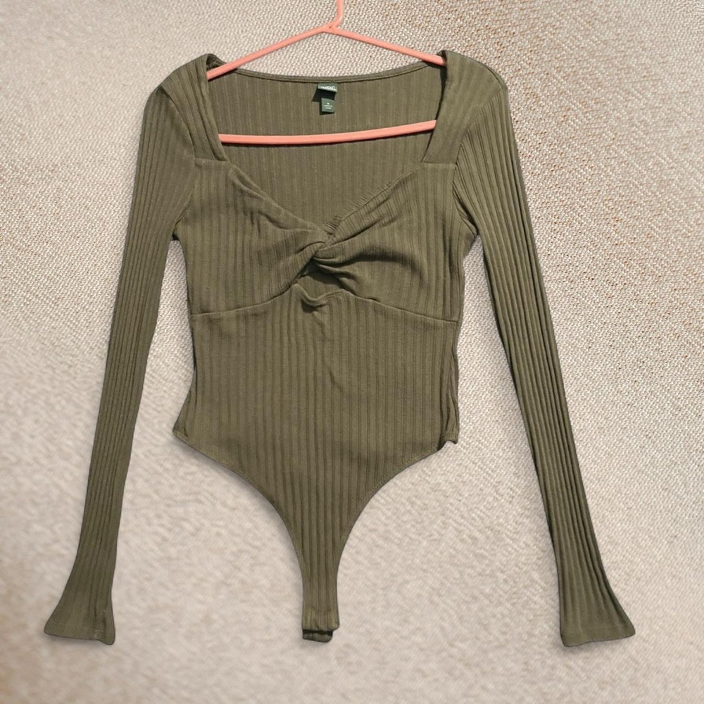Wild Fable Olive Ribbed Bodysuit